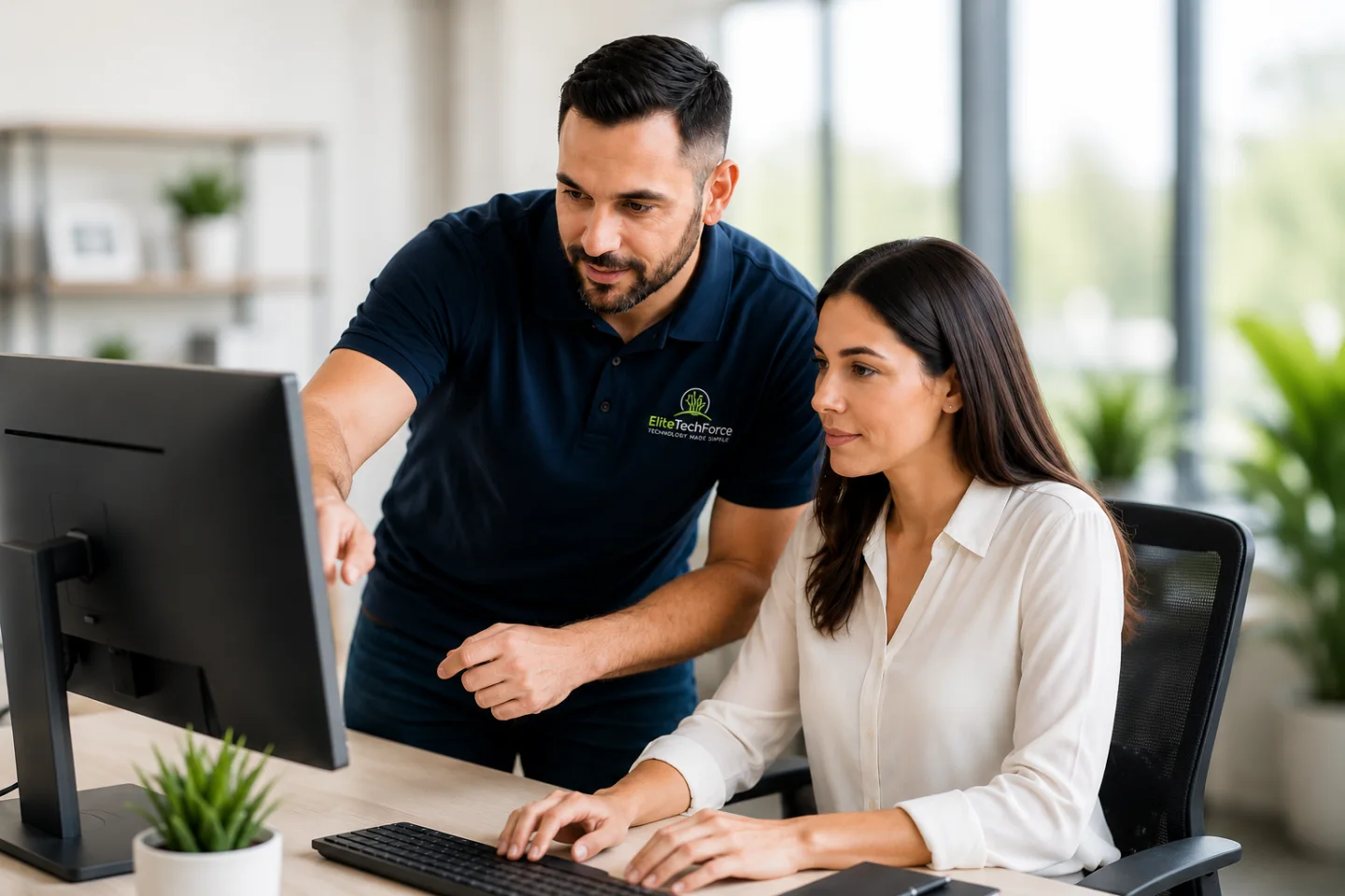 Elite Tech Force specialist helping a small business with its technology